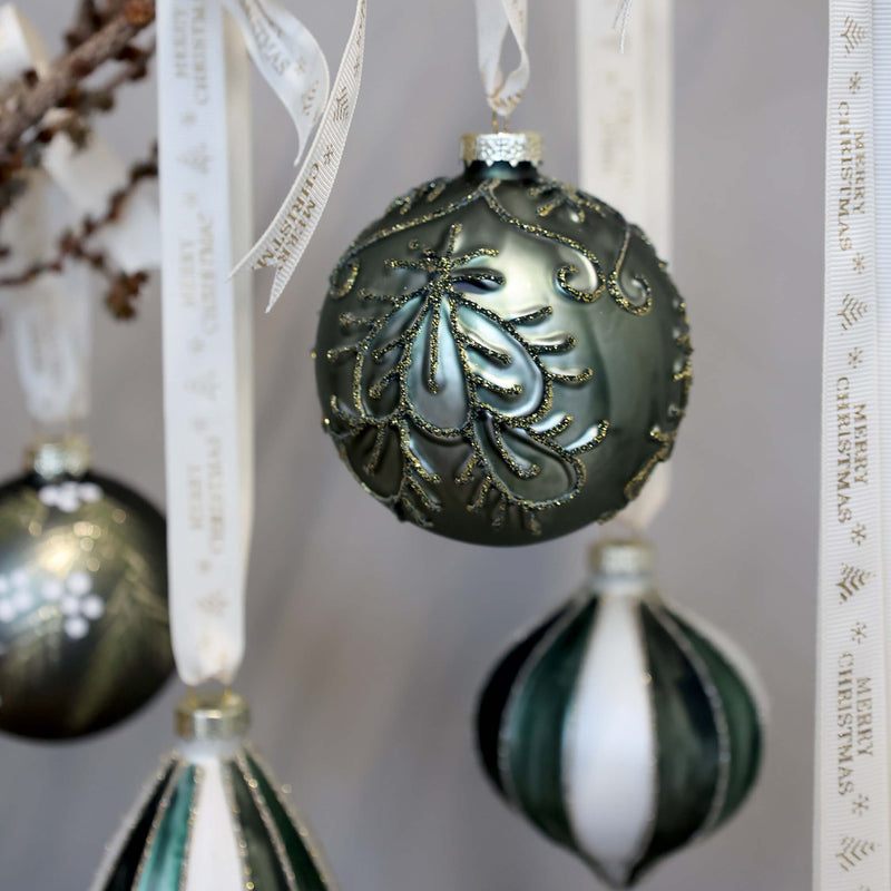 Chic Antique joulukoriste glitterillä lasia ø8cm, vihreä
