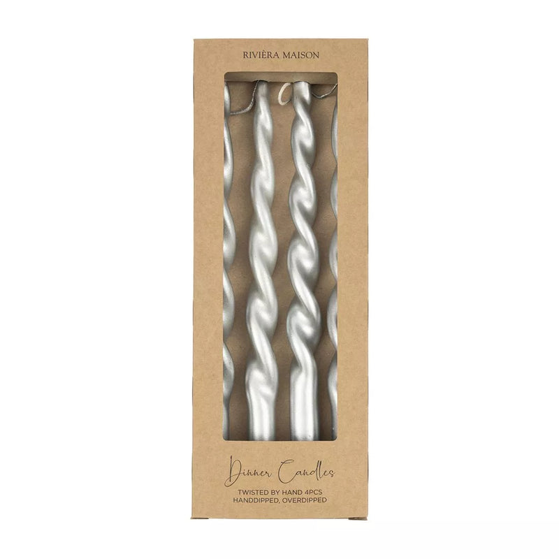 Rivièra Maison Twisted Dinner Candles silver 4kpl