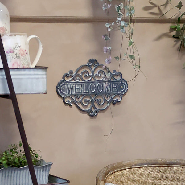 Chic Antique Welcome kyltti rautaa 20*28cm, antiikkiharmaa