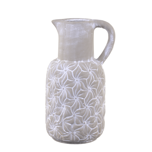 Chic Antique Colmar kannu kukkakuviolla 30*16,5*14,5cm, harmaa