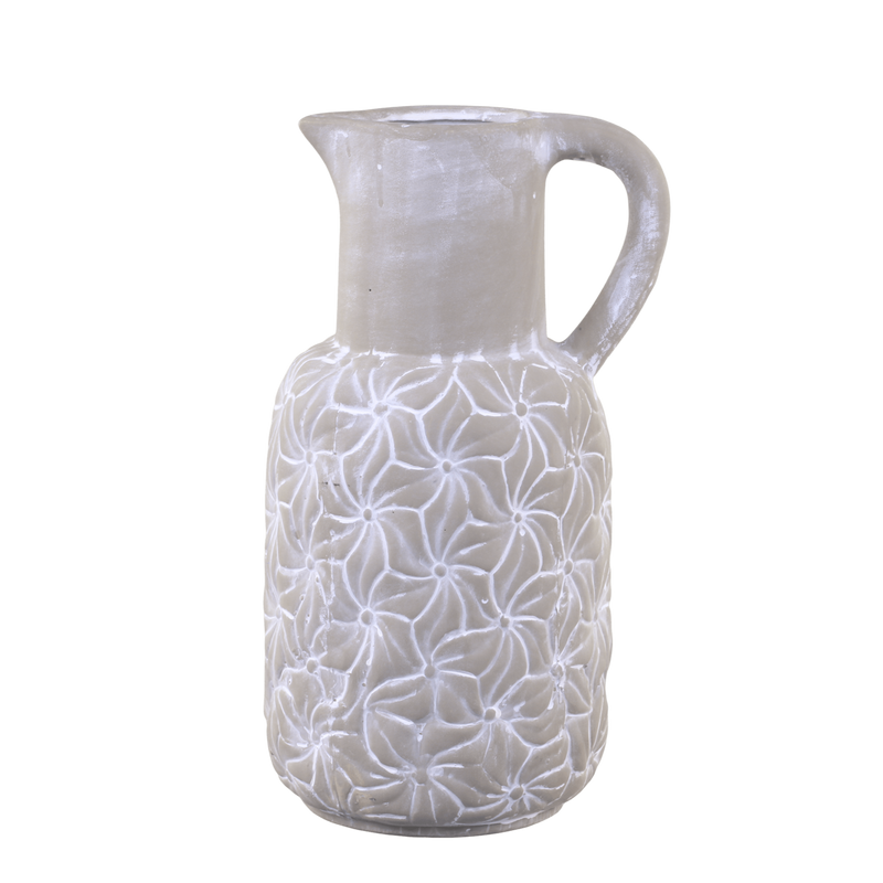 Chic Antique Colmar kannu kukkakuviolla 30*16,5*14,5cm, harmaa