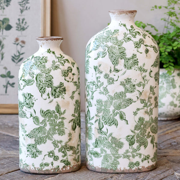 Chic Antique Melun maljakko 25,5*11,5*7cm, vihreä kuvio