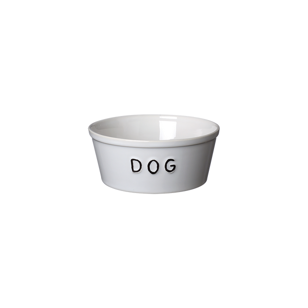Bruka Design Dog ruokakuppi ø17cm, valkoinen mustalla tekstillä