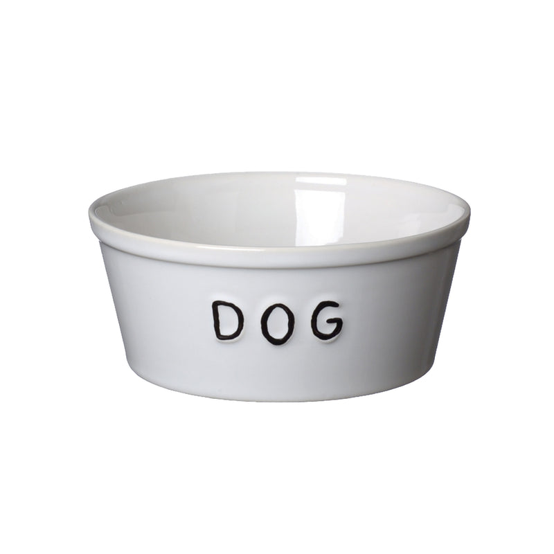 Bruka Design Dog ruokakuppi pieni, valkoinen mustalla tekstillä