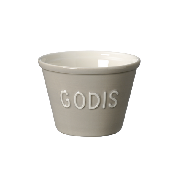Bruka Design Godis Kulho 14*10,5cm, hiekka valkoisella tekstillä