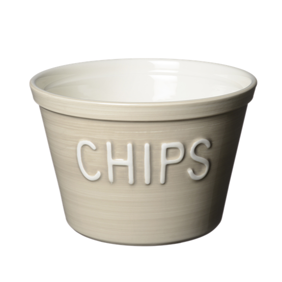 Bruka Chips kulho 21*14cm, beige valkoisella tekstillä