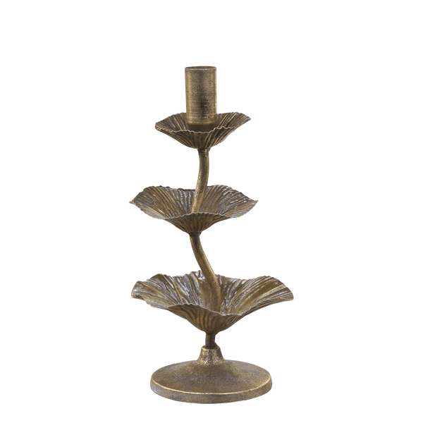 Chic Antique lehtikoristeltu kynttilänjalka 24*12,5cm, antiikki messinki