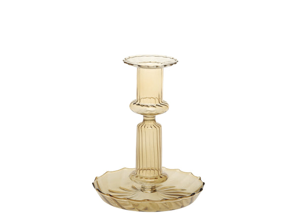 Chic Antique kynttilänjalka lasia 15*11cm, keltainen