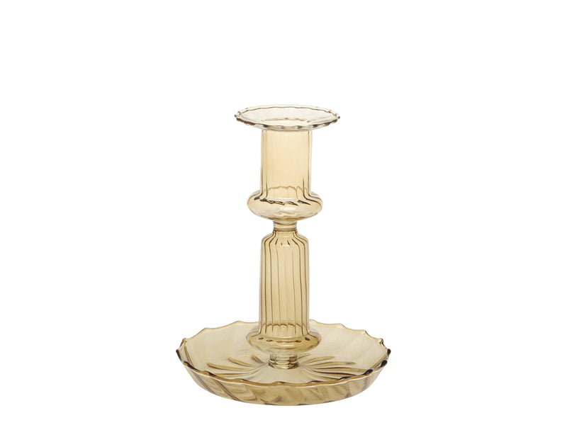 Chic Antique kynttilänjalka lasia 15*11cm, keltainen