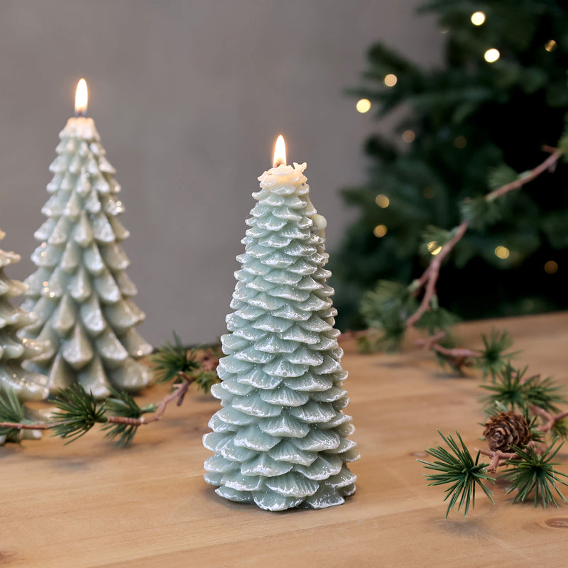 Chic Antique kuusi kynttilä glitterillä 16*7cm paloaika 25h, vihreä