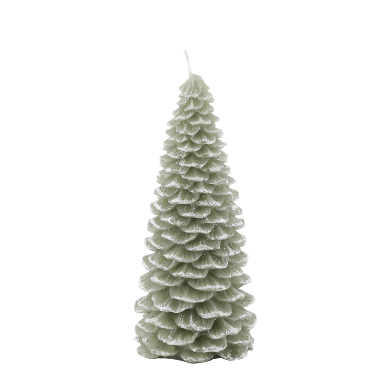 Chic Antique kuusi kynttilä glitterillä 16*7cm paloaika 25h, vihreä