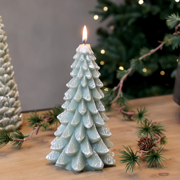 Chic Antique kuusi kynttilä glitterillä 18,5*10cm paloaika 25h, vihreä