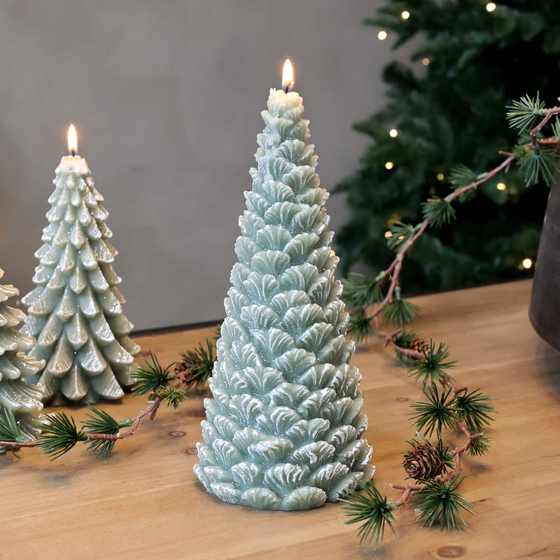 Chic Antique kuusi kynttilä glitterillä 24,5*11cm paloaika 55h, vihreä