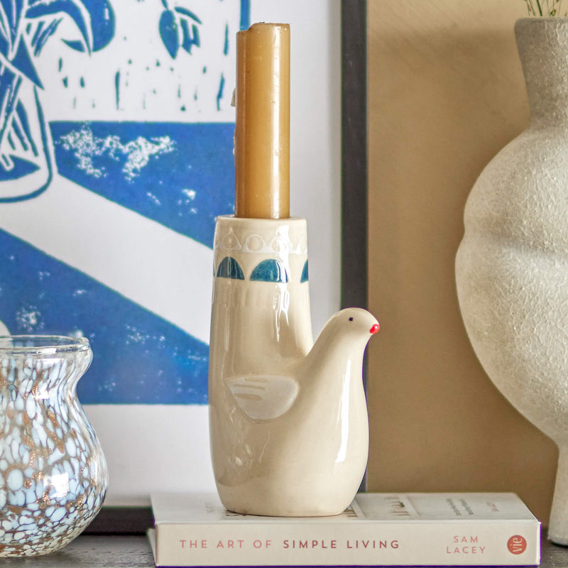 Bloomingville Trudy kynttilänjalka keramiikkaa 11,5*8,5*6cm, valkoinen