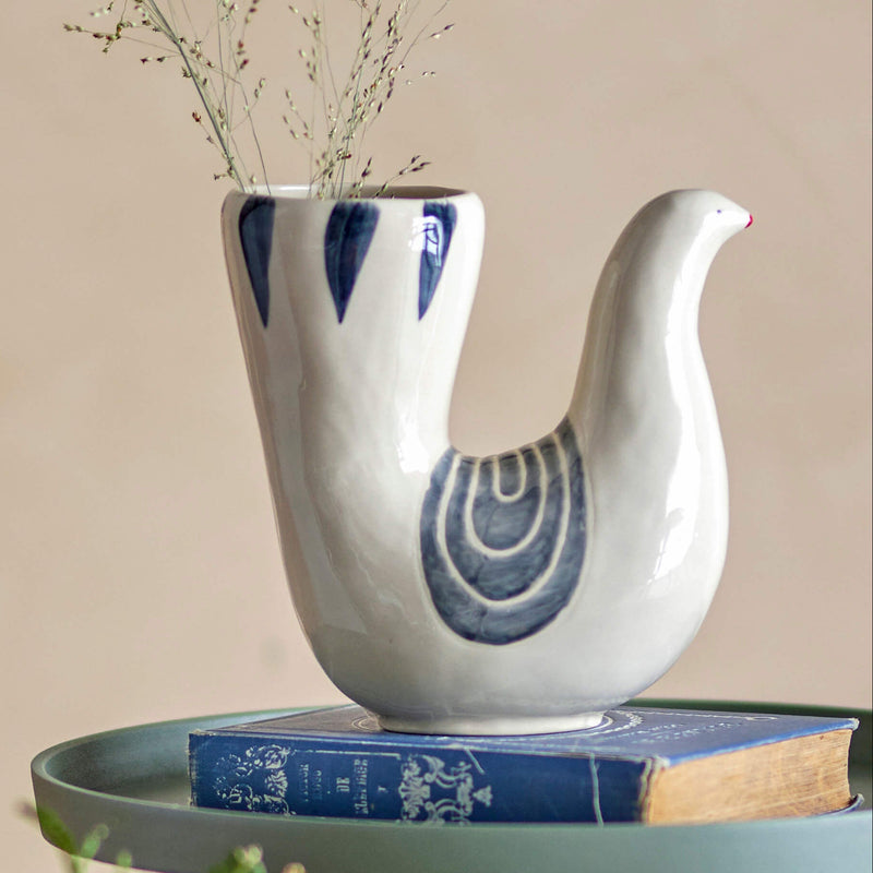 Bloomingville Trudy maljakko keramiikkaa 19*19*7,5cm, valkoinen/sininen