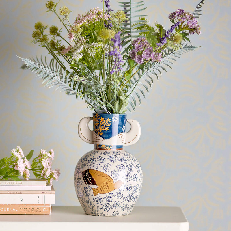 Bloomingville Hezha maljakko keramiikkaa 23,5*16,5cm, sininen