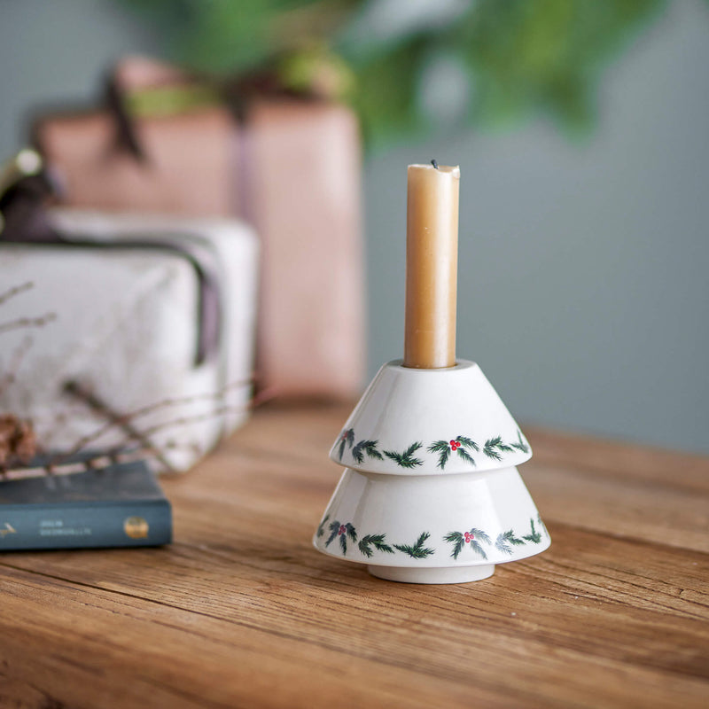 Bloomingville Berry kynttilänjalka keramiikkaa 9*10cm, valkoinen