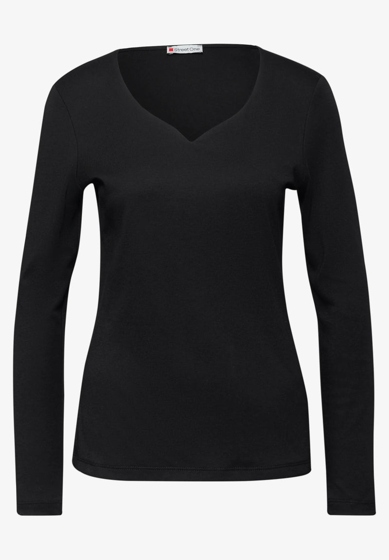 Street One pitkähihainen paita sydänpääntiellä, musta