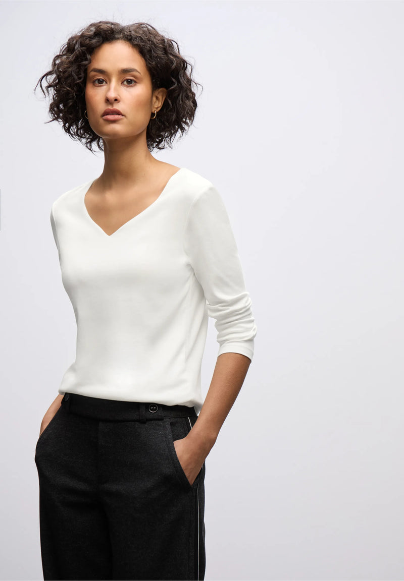 Street One pitkähihainen paita sydänpääntiellä, luonnonvalkoinen