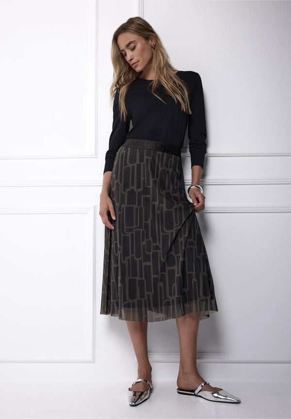 Street One pliseerattu mesh hame grafisella kuviolla, tummanruskea