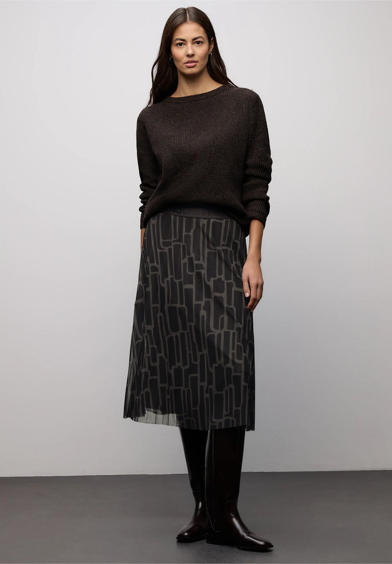 Street One pliseerattu mesh hame grafisella kuviolla, tummanruskea