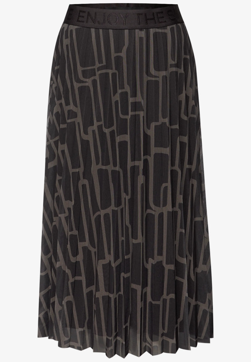 Street One pliseerattu mesh hame grafisella kuviolla, tummanruskea