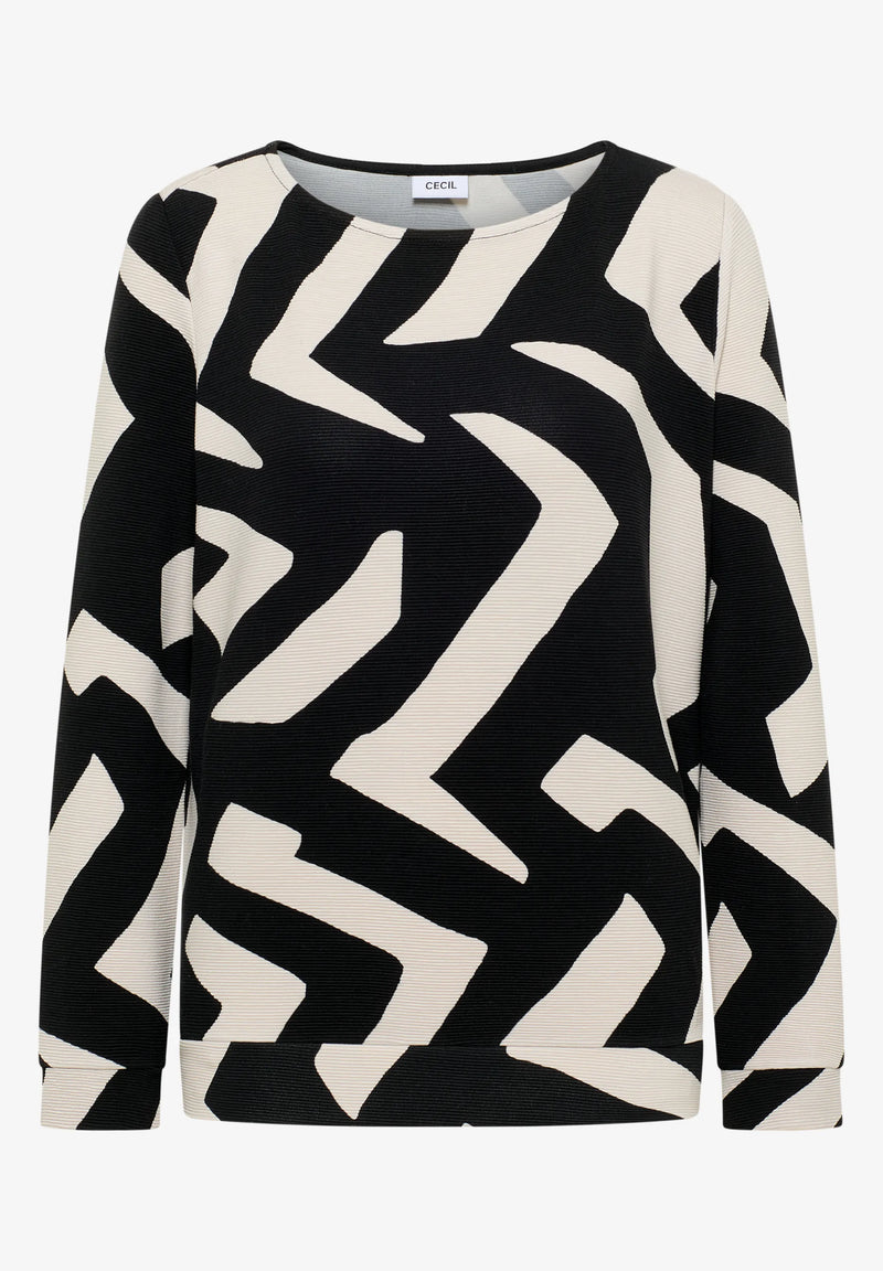 Cecil ottomaanipaita graafisella kuviolla, mustavalkoinen