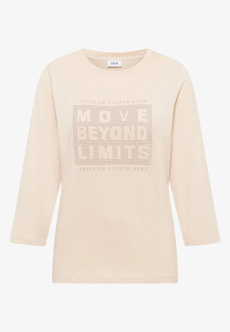 Cecil paita kimaltavalla tekstiaiheella, beige