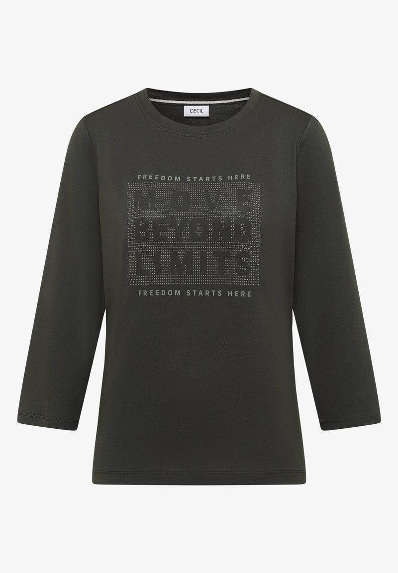 Cecil paita kimaltavalla tekstiaiheella, khakin vihreä