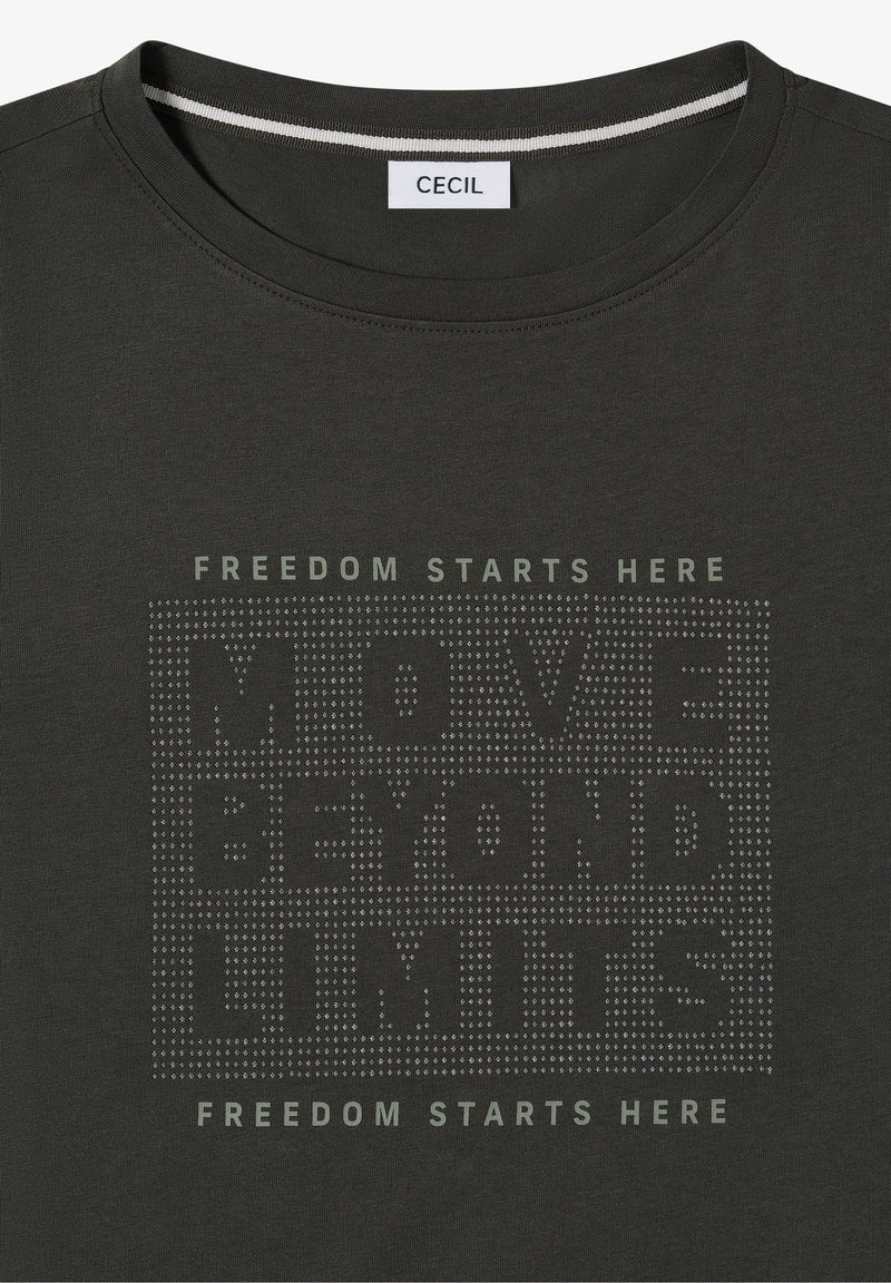 Cecil paita kimaltavalla tekstiaiheella, khakin vihreä