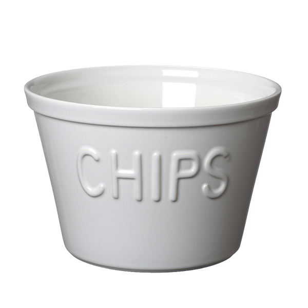 Bruka Chips kulho 21*14cm, valkoinen valkoisella tekstillä