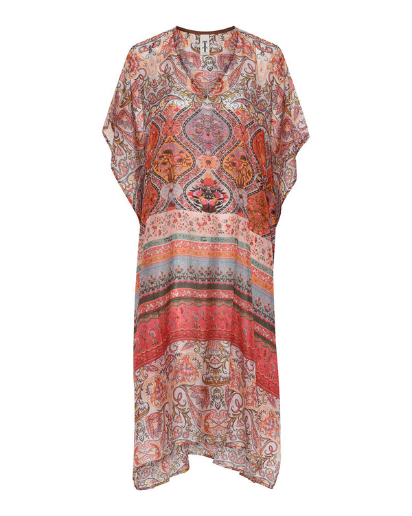 Tif Tiffy KeciaTT kaftaanimekko Mulberry silkkiä, oranssi printtikuvio