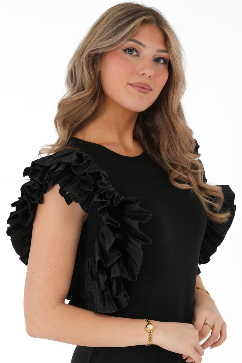 Capri Collection Vivienne toppi röyhelöhihoilla, musta