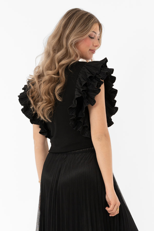 Capri Collection Vivienne toppi röyhelöhihoilla, musta