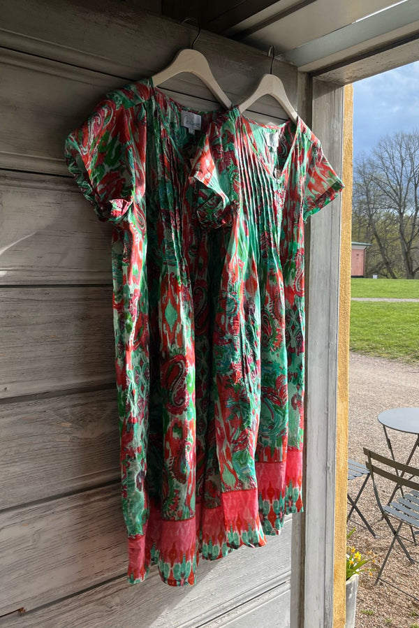 Orientique Nicola mekko puuvillaa, vihreä/pinkki printtikuvio