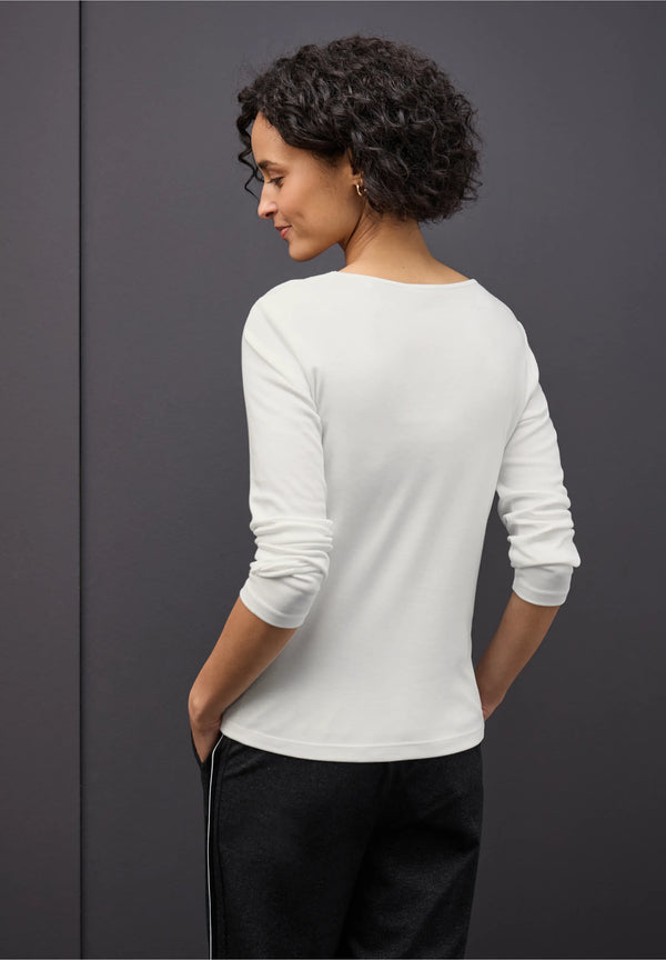 Street One pitkähihainen paita sydänpääntiellä, luonnonvalkoinen