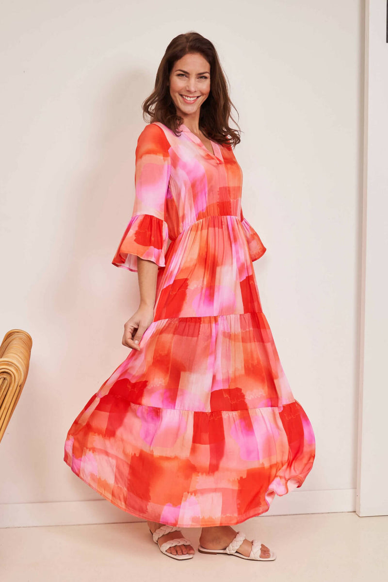 NOT Rachelle Maxi mekko 3/4 hihoilla, oranssinpunainen