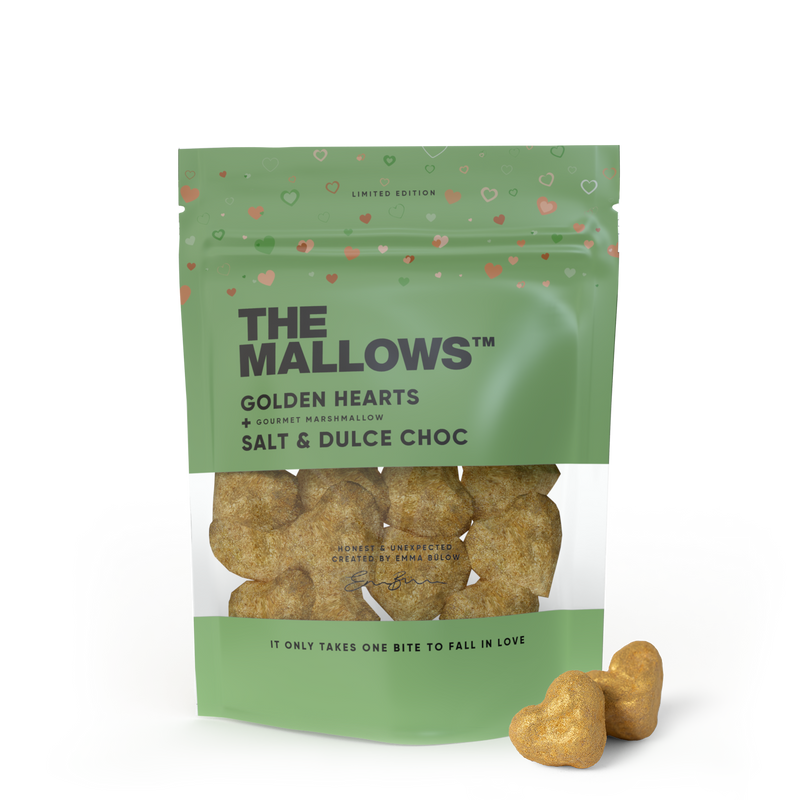 The Mallows vaahtokarkit kultaiset sydämet + valkosuklaa & merisuola, 90g